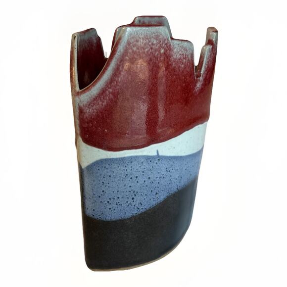 Abstract Studio Pottery Artisan Stoneware Modernist Vessel Vase Stamped - Picture 6 of 10